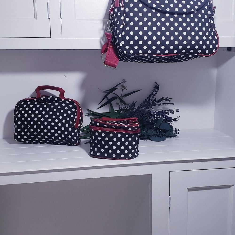 3 piece black-and-white polka dot bags